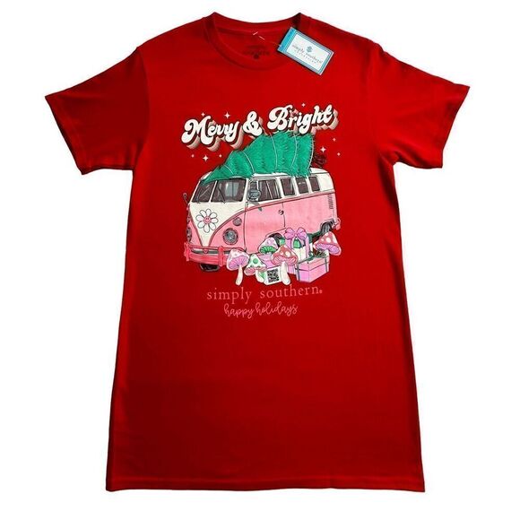 SIMPLY SOUTHERN MEDIUM “MERRY & BRIGHT” Short Sleeve Tshirt - Picture 1 of 7